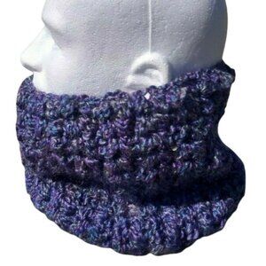 Handmade Womens Cowl Infinity Scarf Crochet Neckwarmer Purple Blue Vegan Acrylic